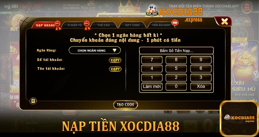 Nạp tiền Xocdia88